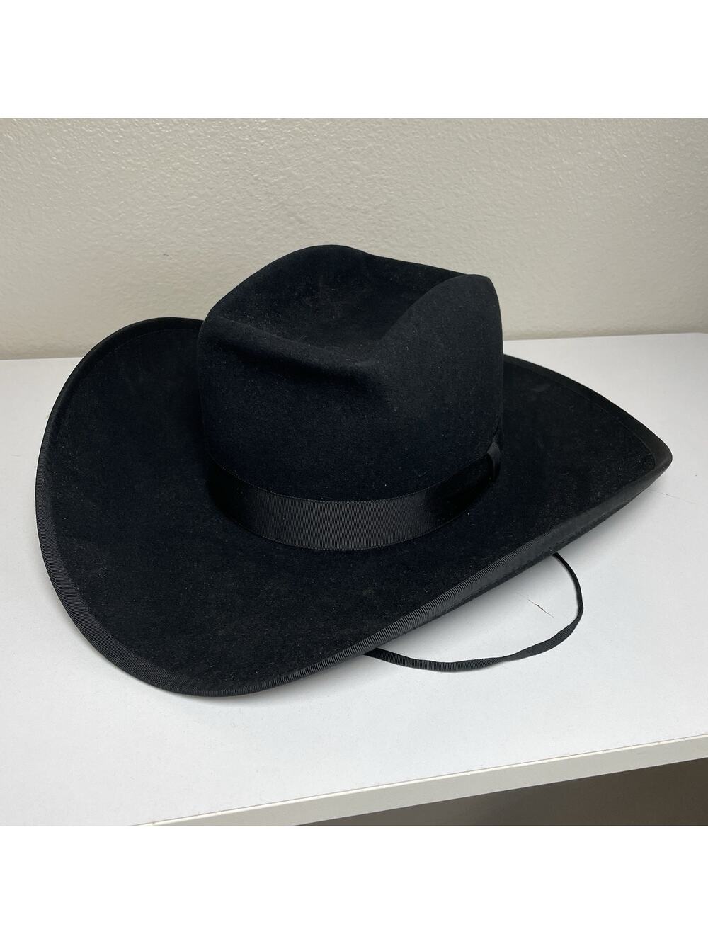 VTG Texas Black Large Brim Hat Sz 7 Alberts Western Wear Carole Glyco-Tite